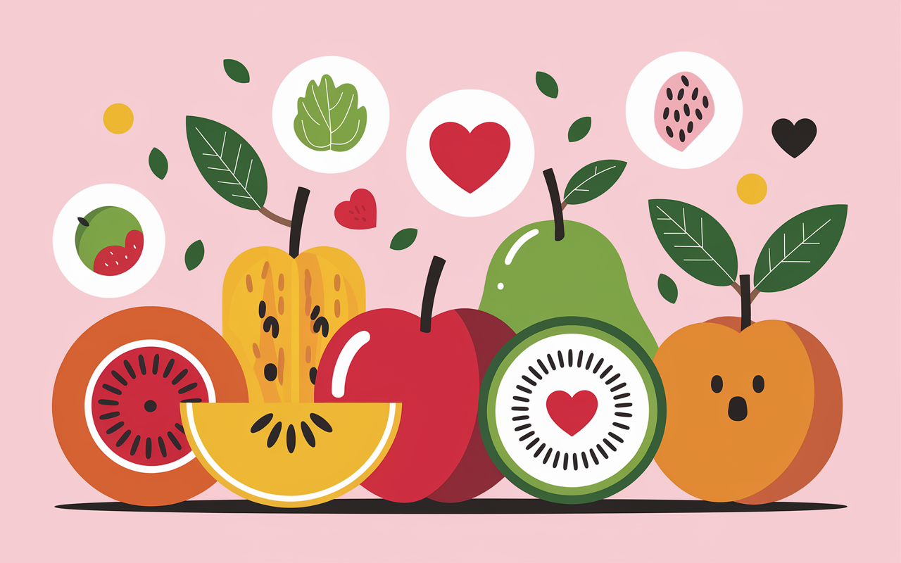 Fruits les moins sucres avec pictogrammes nutriments vitamines fibres antioxydants