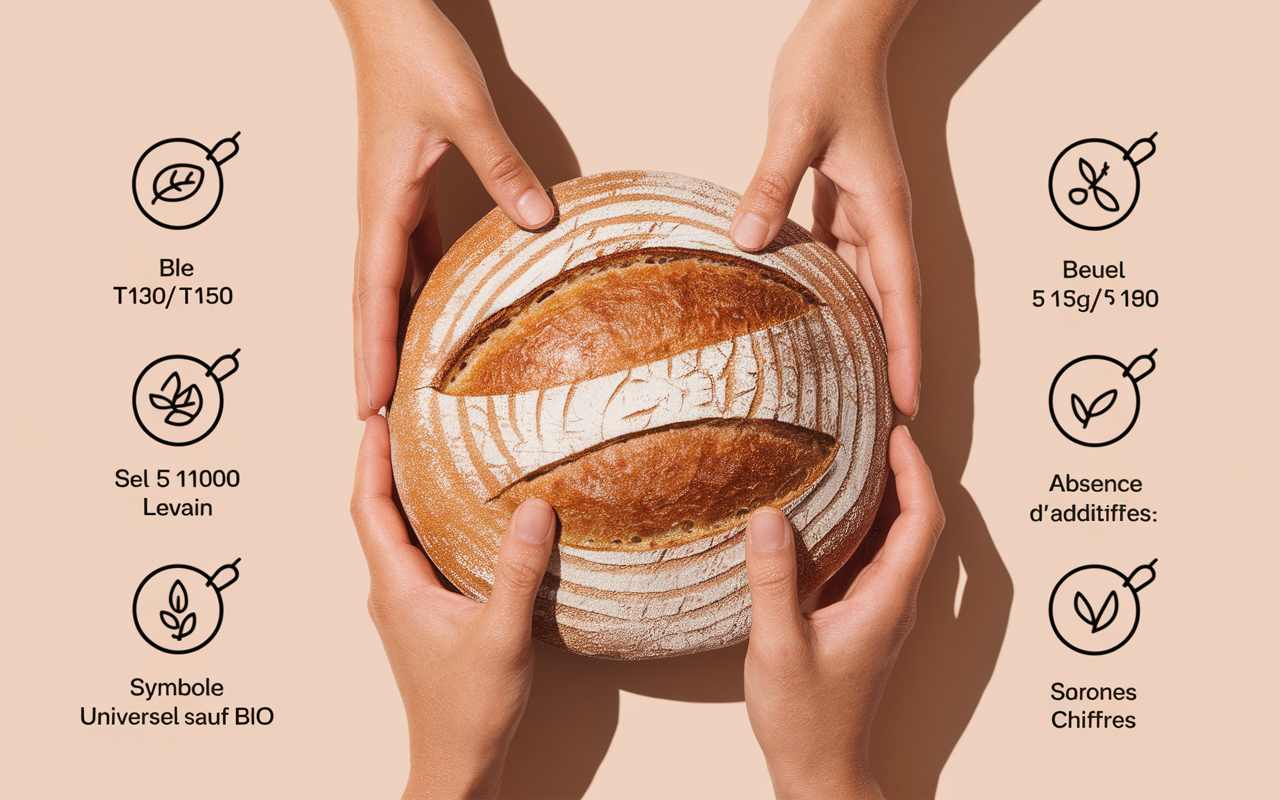 Mains lisant etiquette pain artisanal checklist bio sans additif
