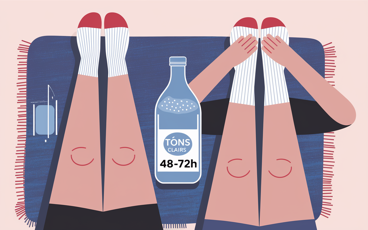 Jambes sur tapis, compression, chrono, hydratation