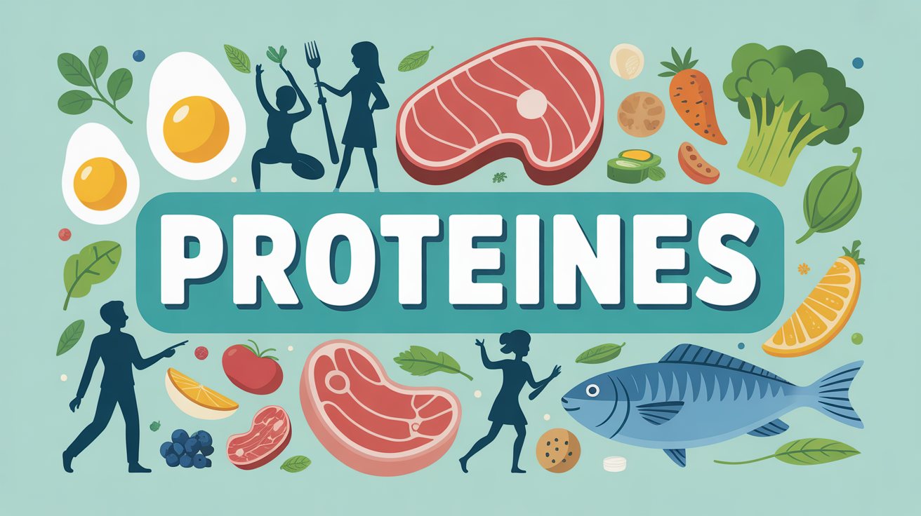 Assiette aliments riches en protéines et silhouettes actives