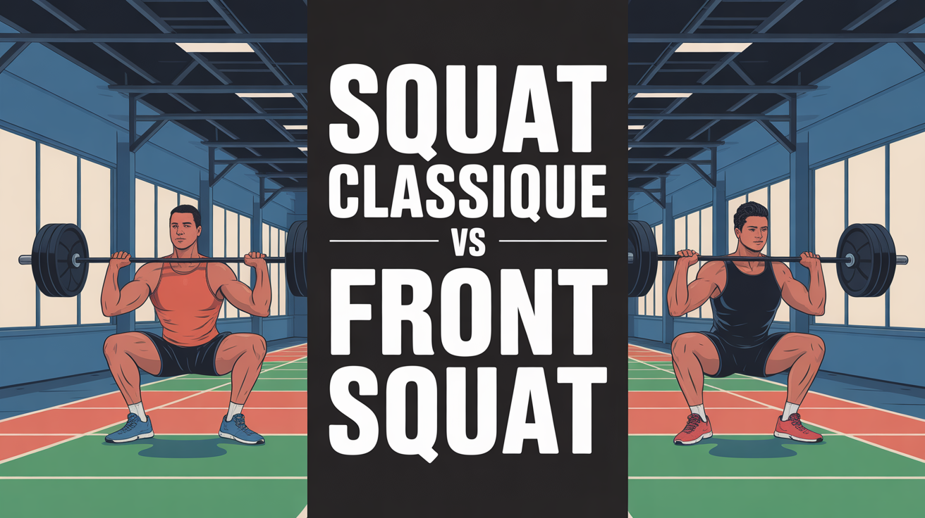 Illustration squat classique vs front squat en salle de sport