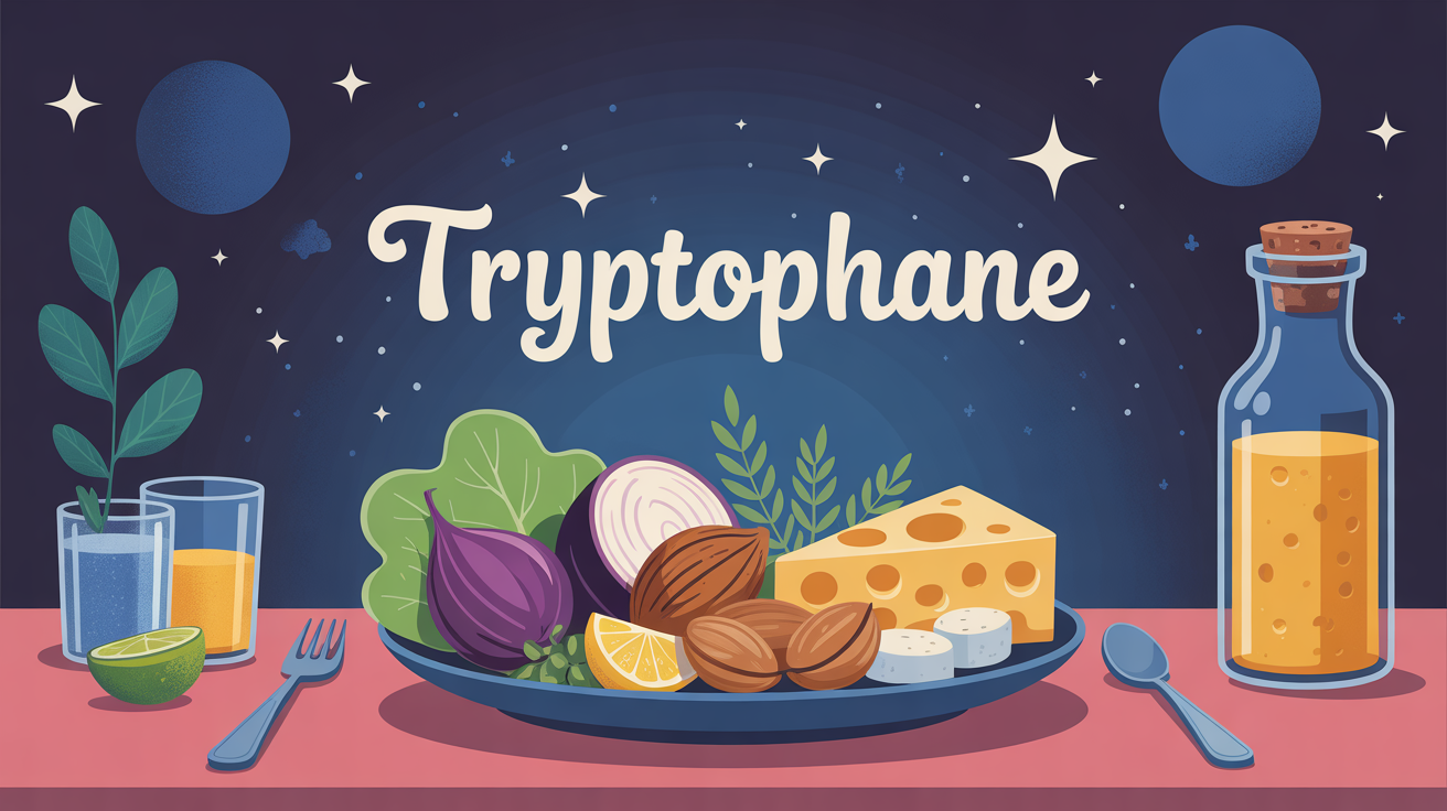 assiette equilibree aliments tryptophane illustration bleu nuit