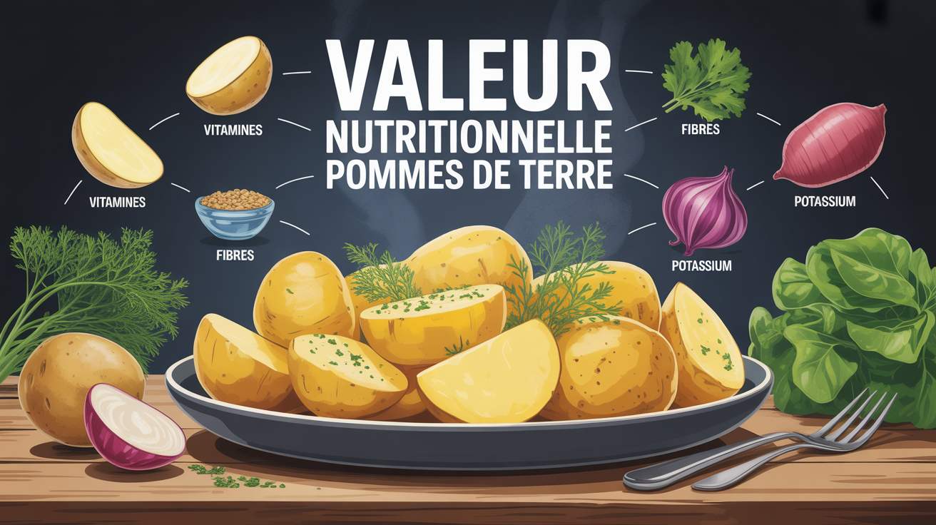 assiette pommes de terre vapeur nutriments illustration