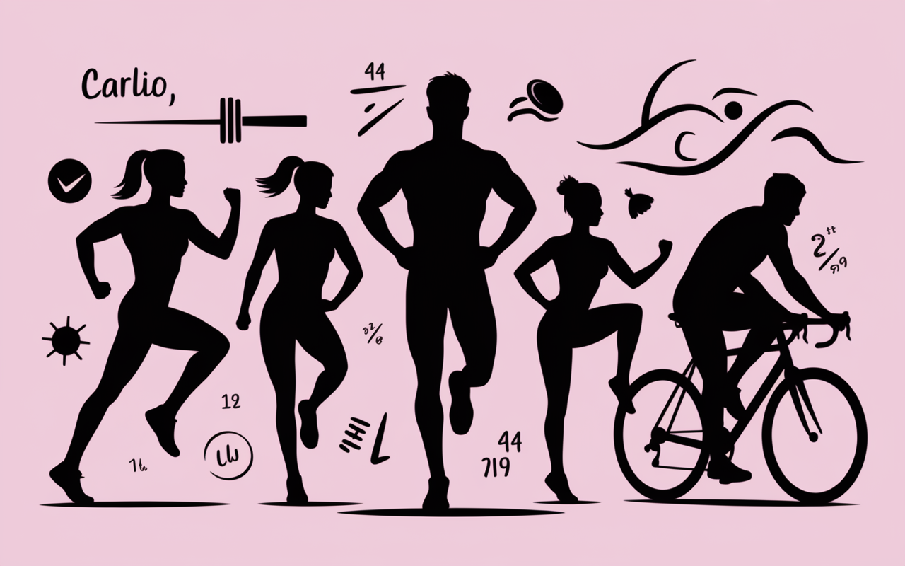 Personnages pratiquant le cardio HIIT velo natation ventre plat