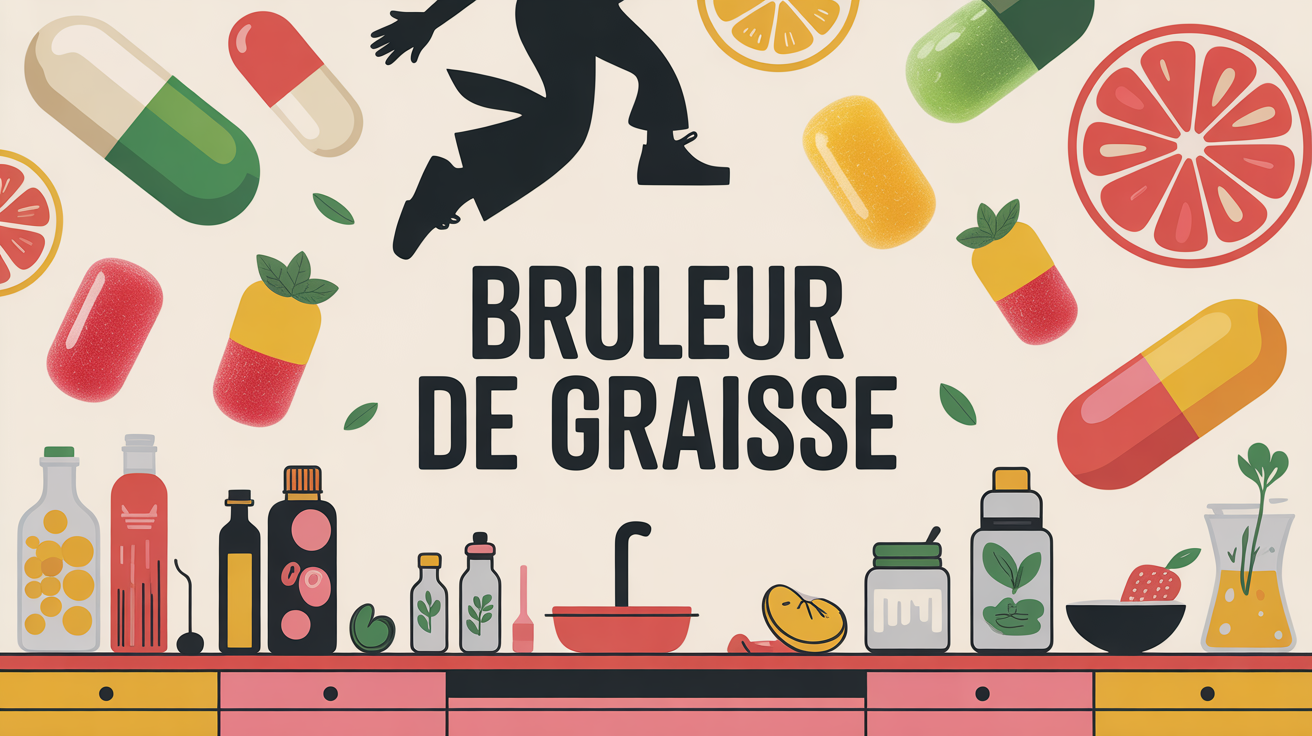 Bruleur de graisse 2025, capsules et gummies sur table cuisine