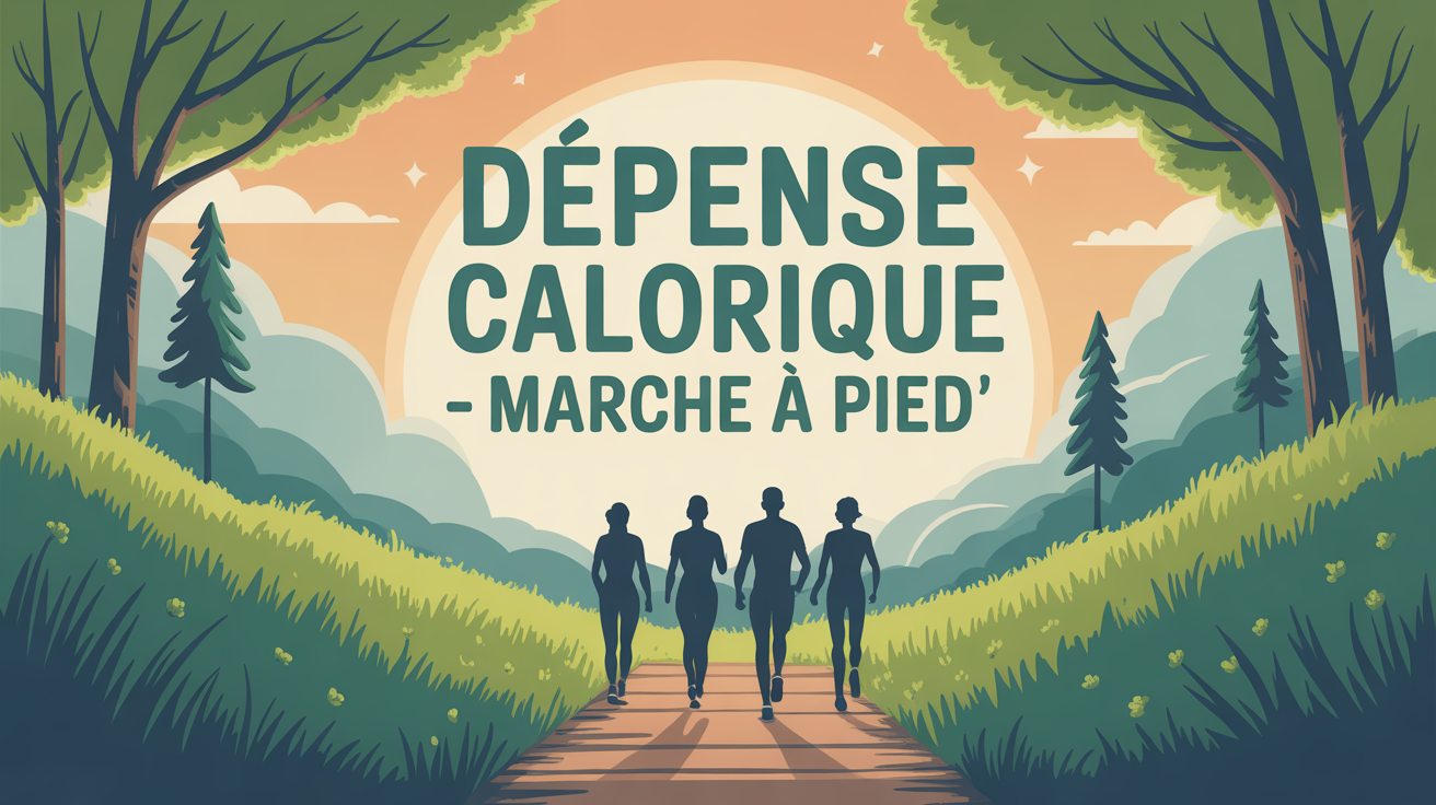 Visuel marche a pied depense calorique silhouettes sur sentier boise