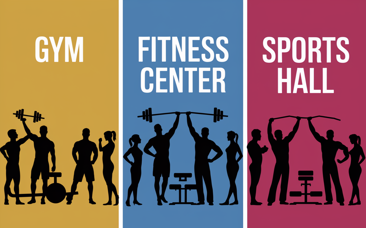 Tableau illustratif gym fitness center sports hall en anglais