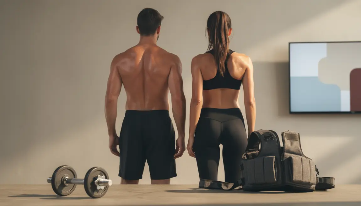 Abdos visibles et solides, homme et femme, gilet lesté