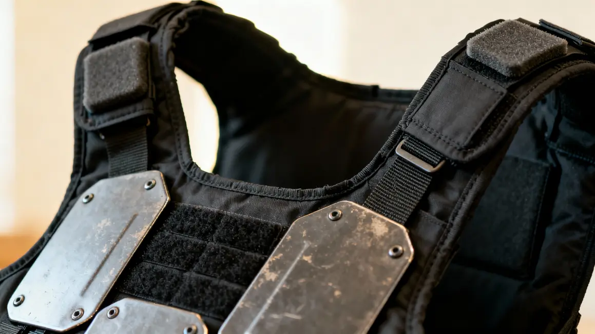 vue détaillée gilet lesté noir Plate et plaques
