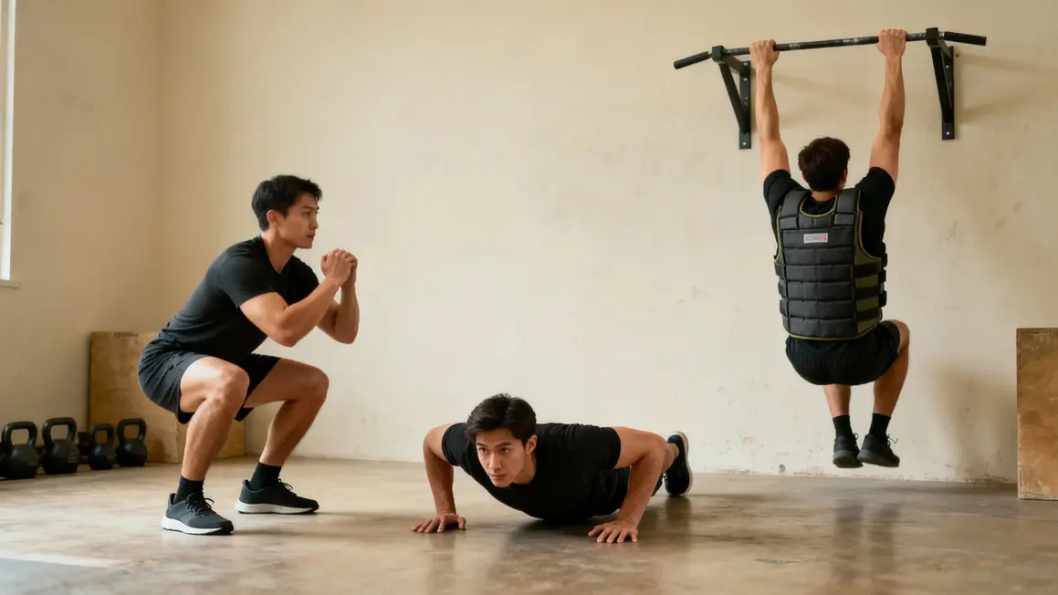 Squats pompes tractions gilet leste musculation