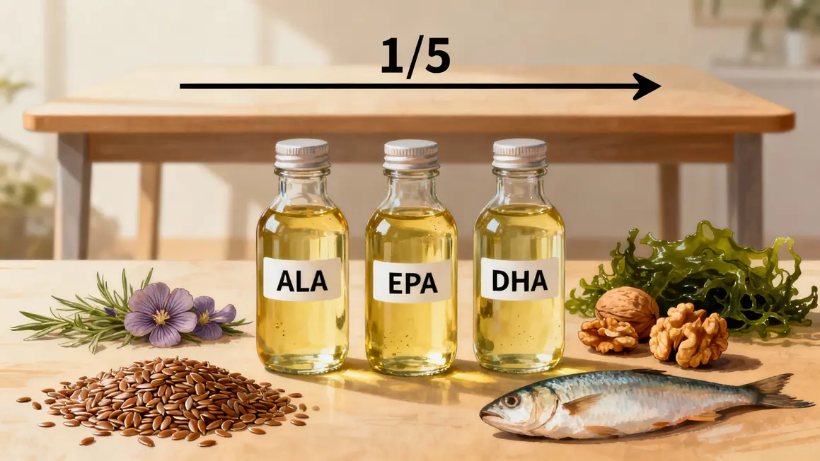Flacons ALA EPA DHA aliments oméga 3