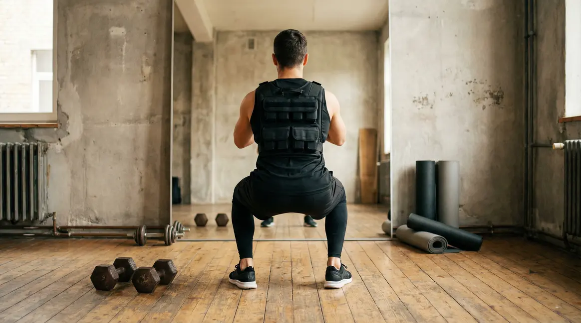 gilet lesté VGEBY 20KG 50KG vue dos squat salle épurée