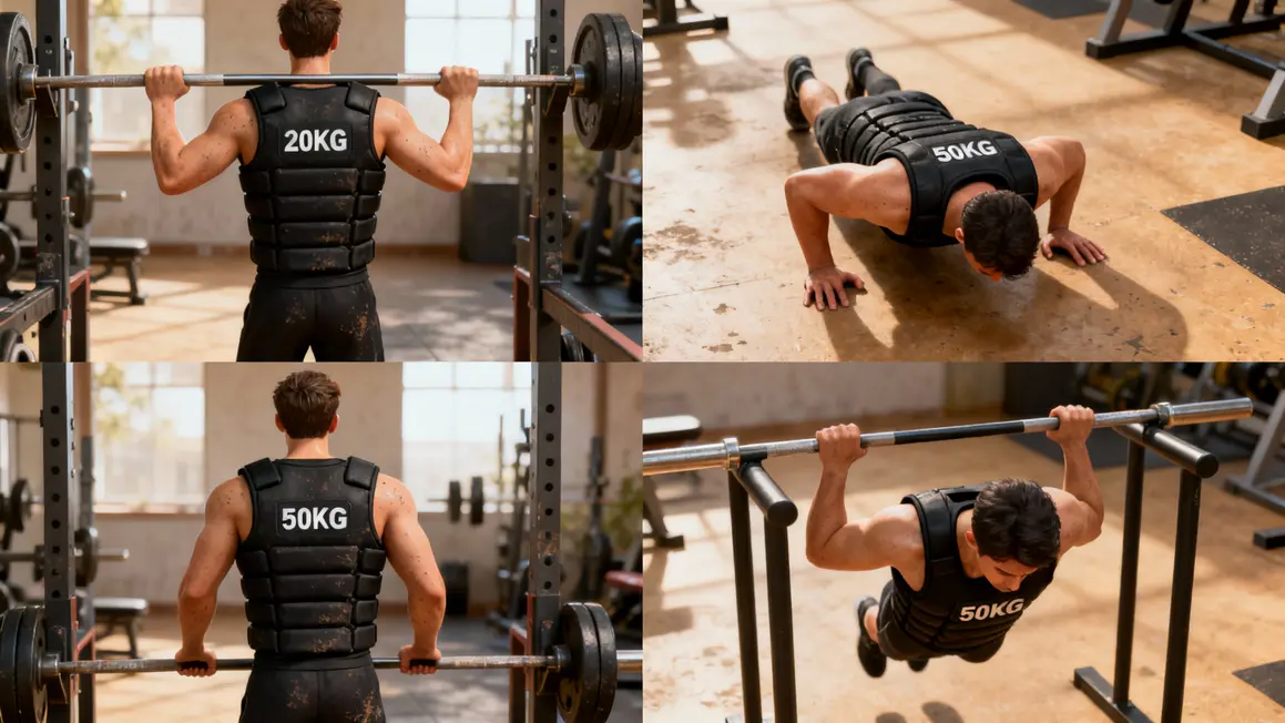 gilet lesté VGEBY 20KG 50KG terrain tractions squats dips burpees