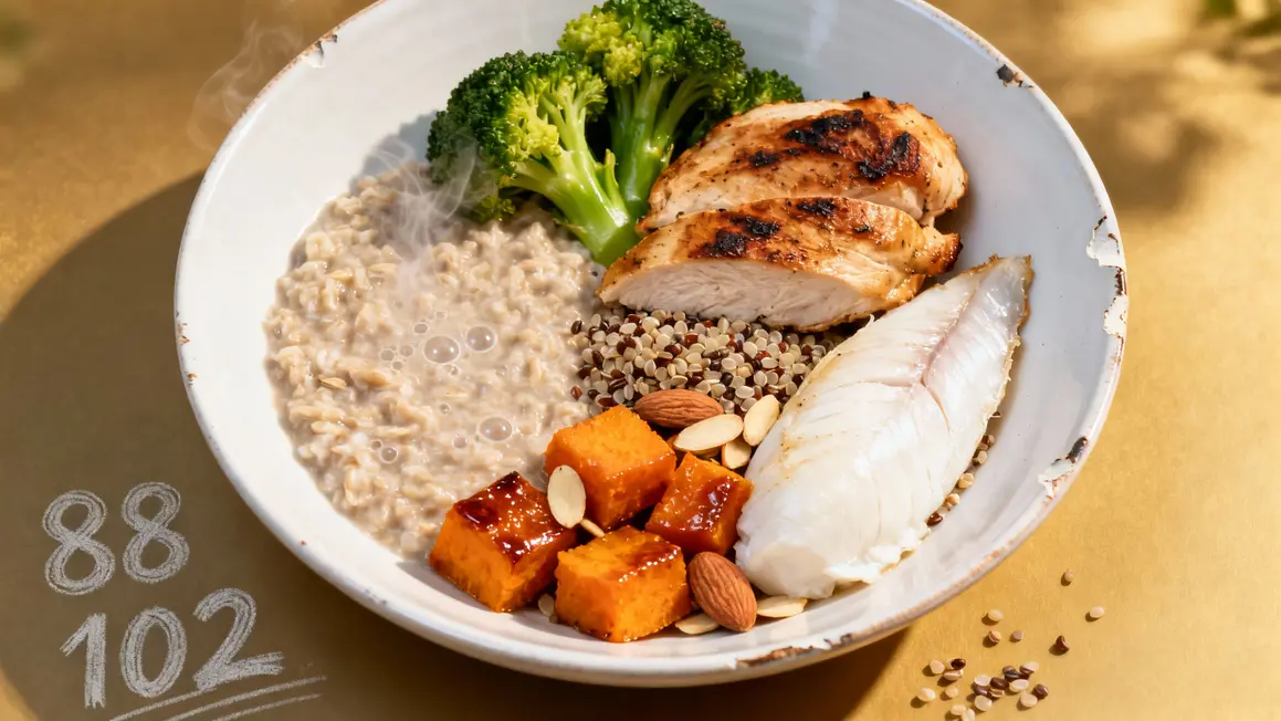 repas sains porridge poulet brocoli quinoa 88 102 graisse abdominale