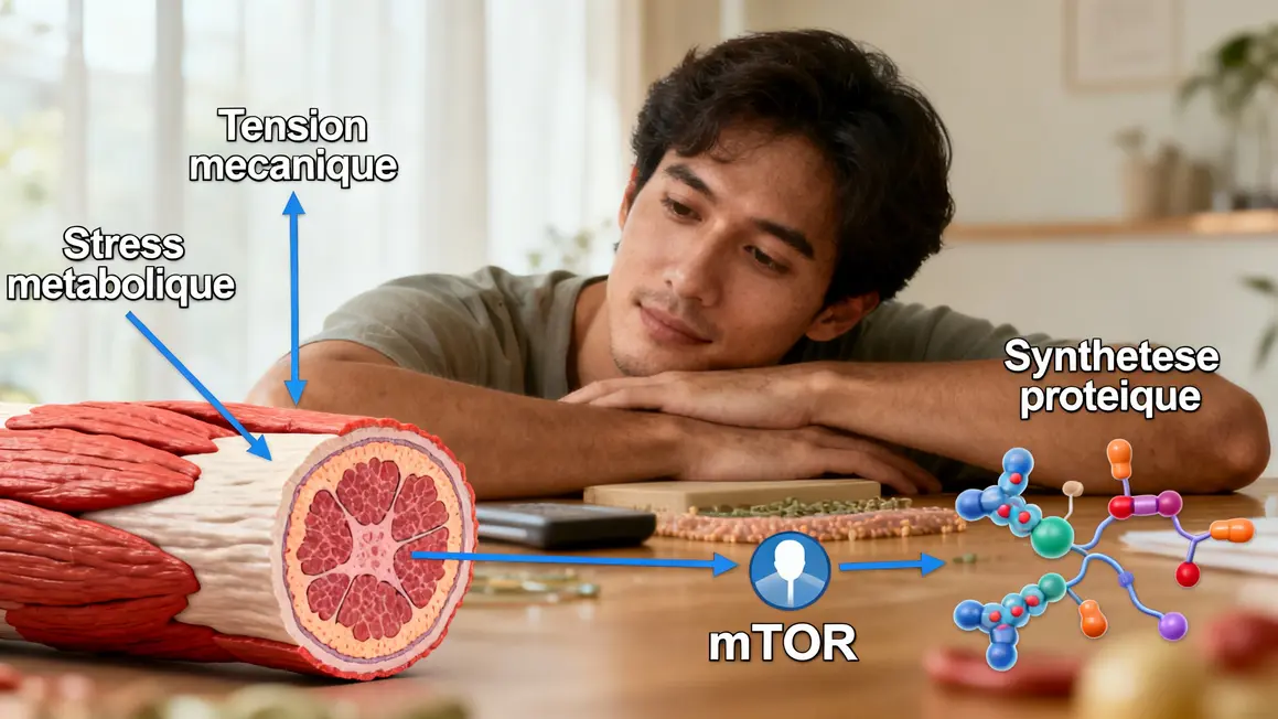 Diagramme fibre musculaire tension mécanique stress métabolique mtor