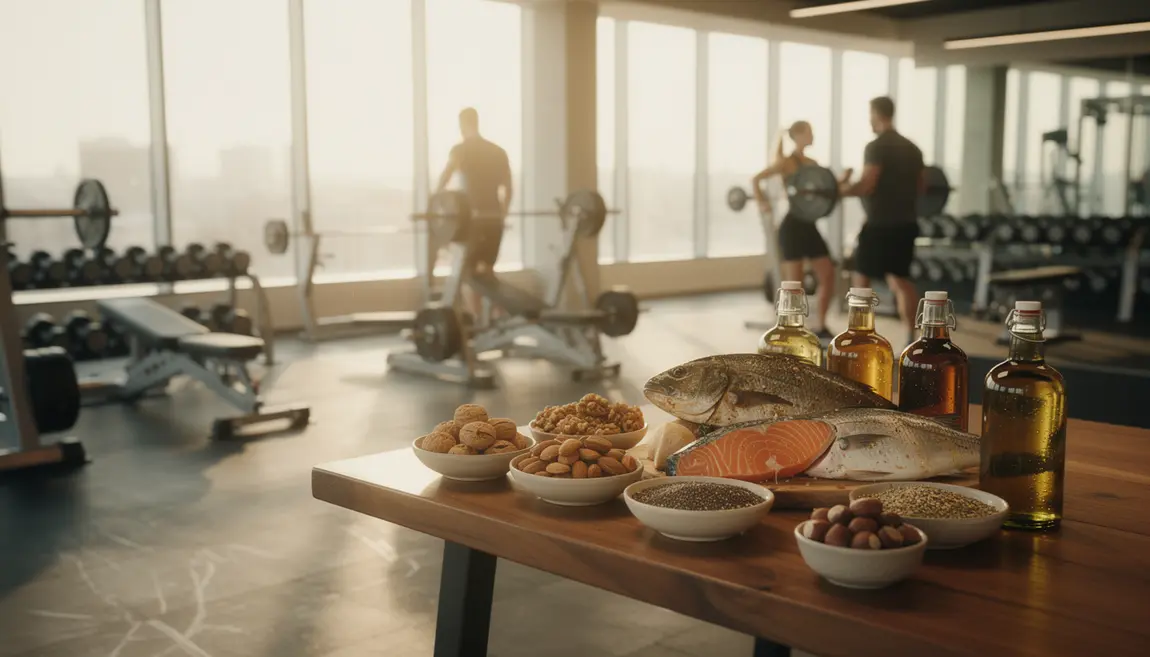 Scène salle musculation aliments sources oméga 3