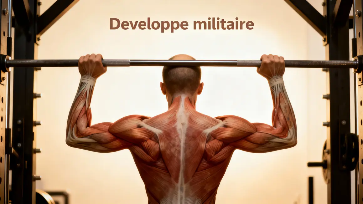 Schéma stylisé développé militaire barre, muscles et posture stable
