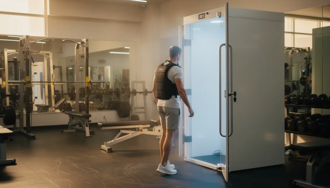 athlète gilet lesté sort cabine cryothérapie salle sport