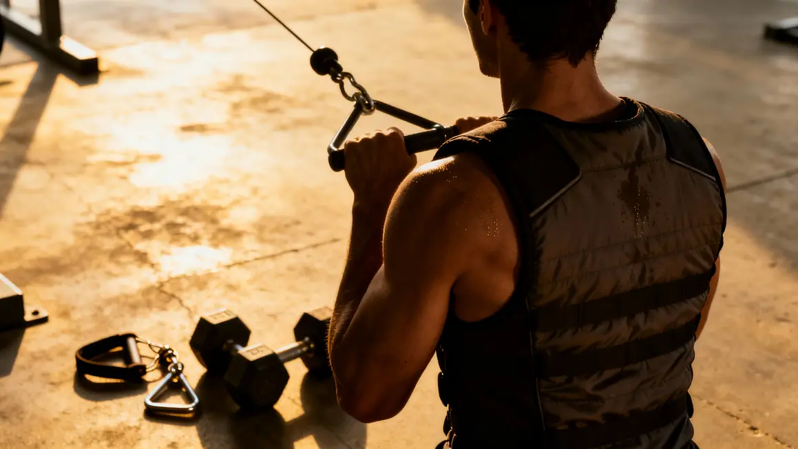Extension triceps poulie gilet lesté posture stable