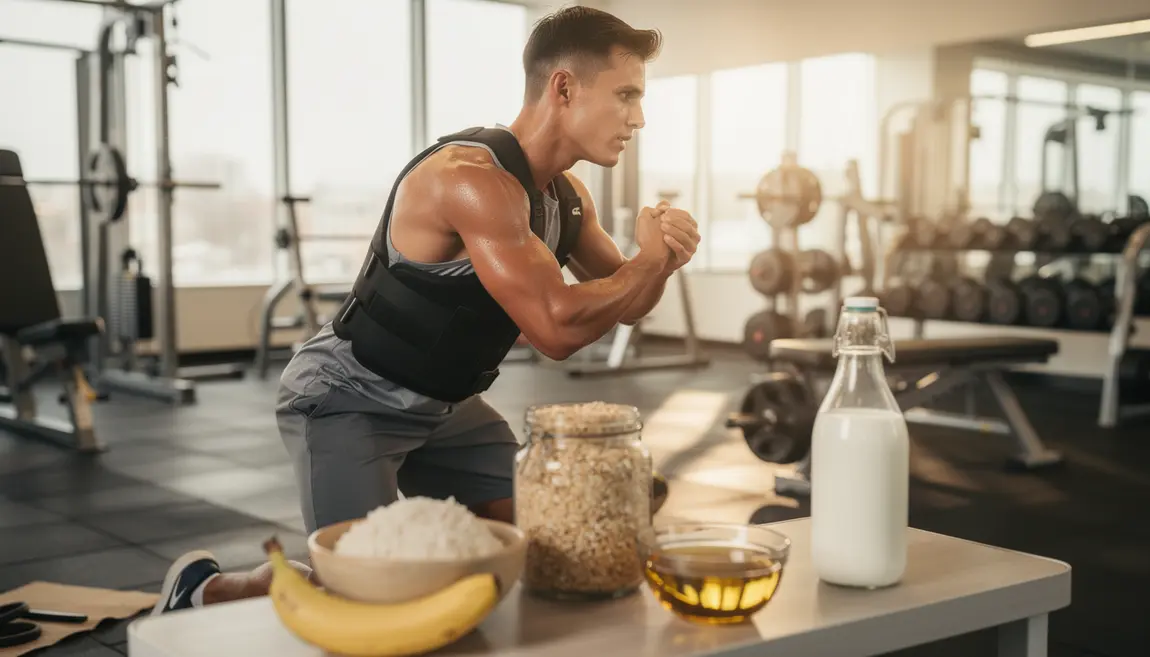 Jeune ectomorphe gilet lesté aliments caloriques salle de sport